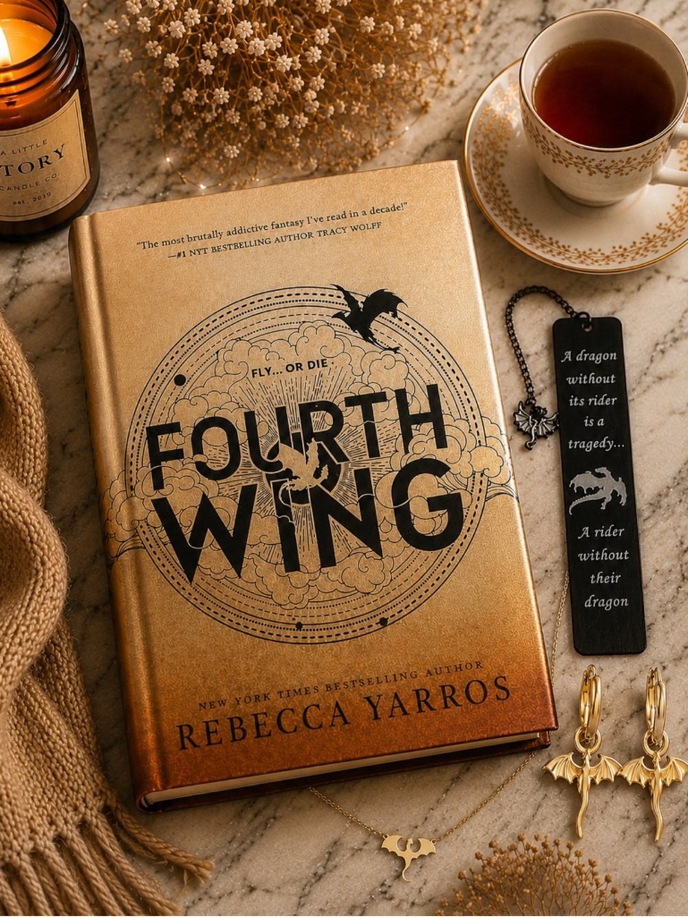 Fourth Wing Bundle | Dragon Necklace Earrings Bookmark Book| Gift Bundle
